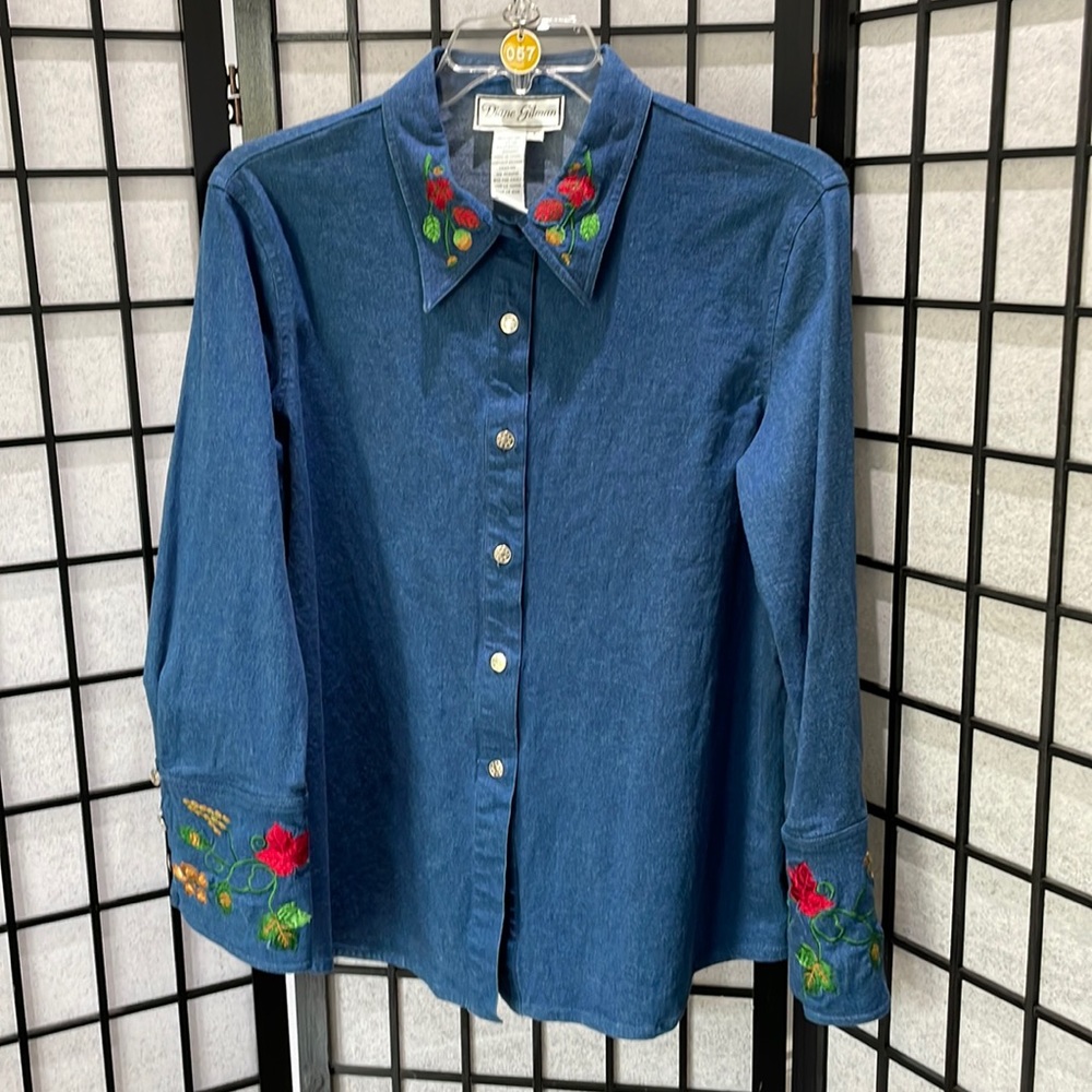 Vintage Diane Gilman, Embroidered Denim Shirt, Bell Sleeves, NWOT, SZ Large